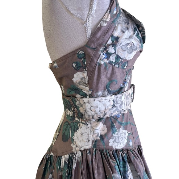 Rhonda Harness Foxy Lady Vintage Taupe/White Floral Cotton Halter Dress 8 - Picture 9 of 17